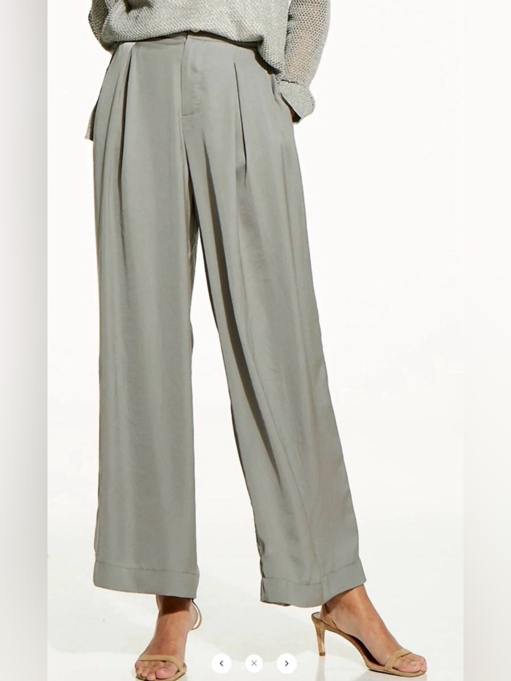 NIC + ZOE Size 2 Soft Draped Wide Leg Pants TAR TARRAGON PLEATED HIGH WAIST